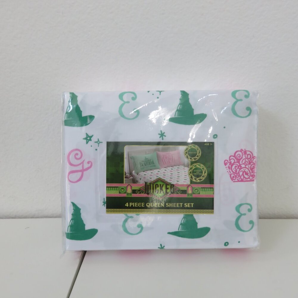 Wicked Universal Studios "Witch Hat/Crown/Moons"  4 Piece Queen Sheet Set